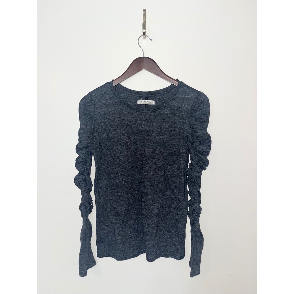 We The Free Free People Women Small Gray Ruched Puff Long‎ Sleeve Tee Shirt